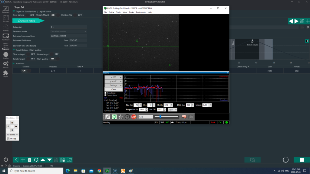 Guiding looks good (with a total RMS error of 0.82")