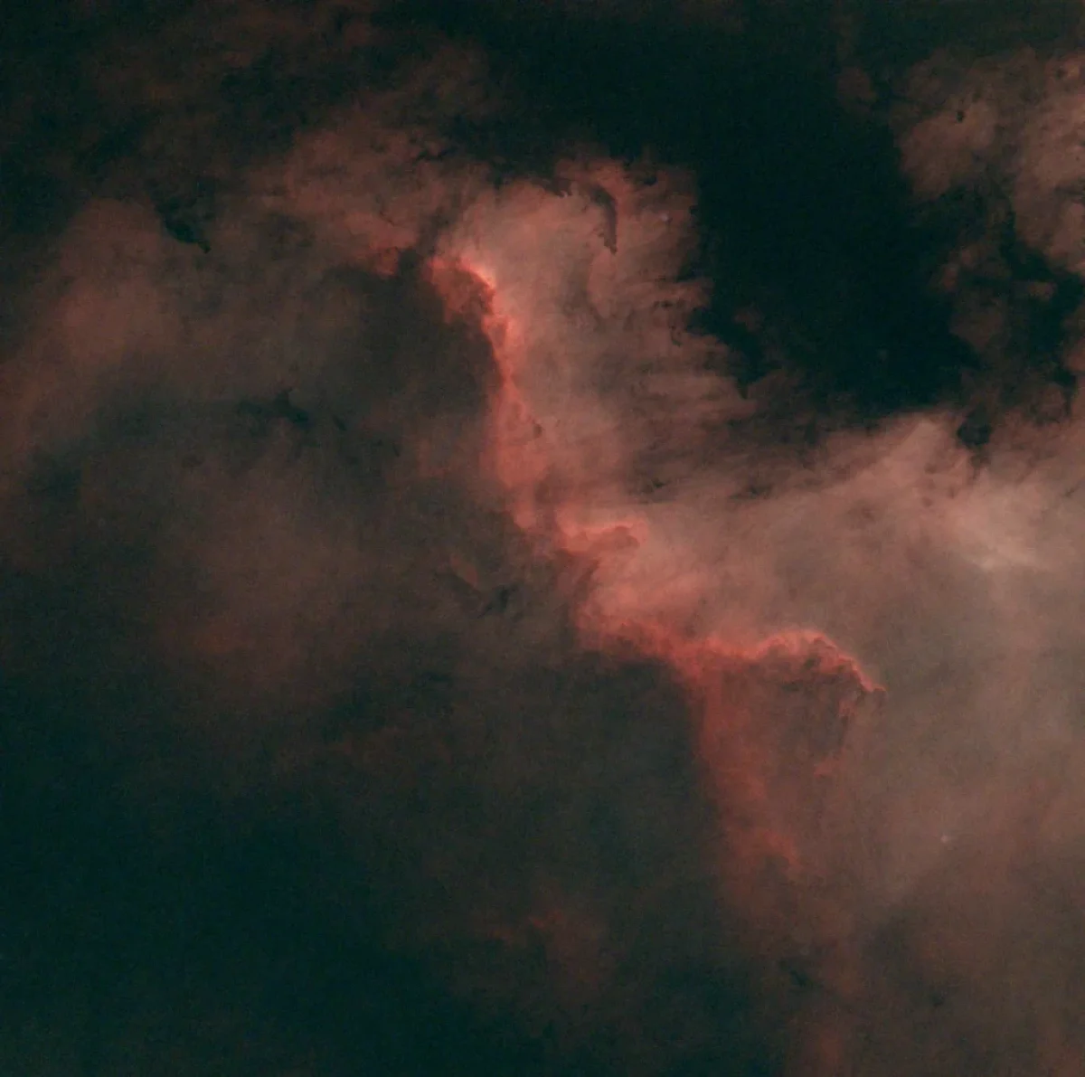 The North America Nebula (NGC 7000) with the stars and in its "starless" version