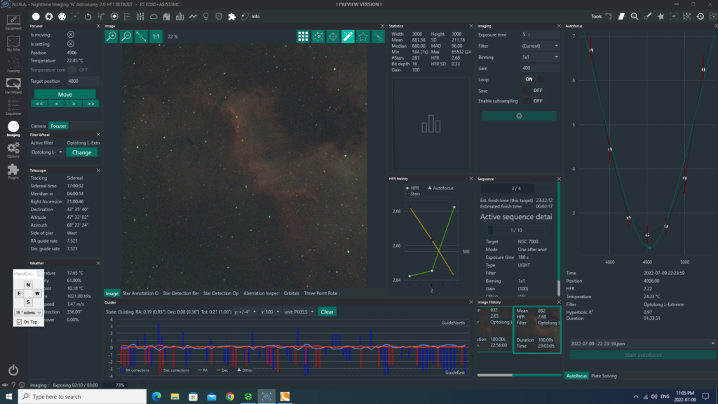 A screenshot of the North America Nebula (NGC7000) in constellation Cygnus.