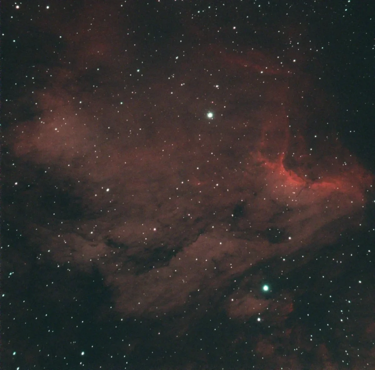 The North America Nebula (NGC 7000) with the stars and in its "starless" version