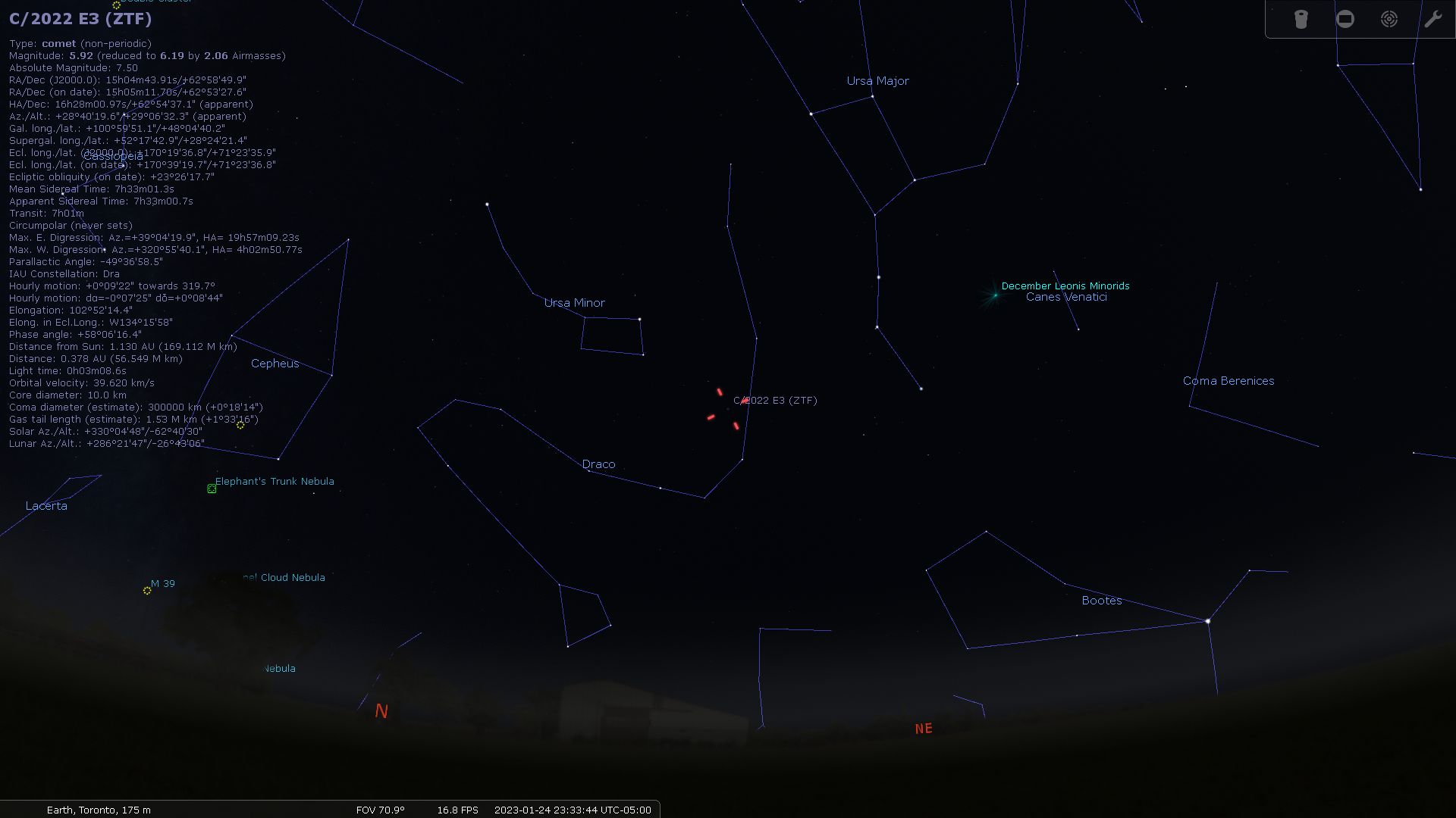 Comet ephemerides in Stellarium 2023-01-24