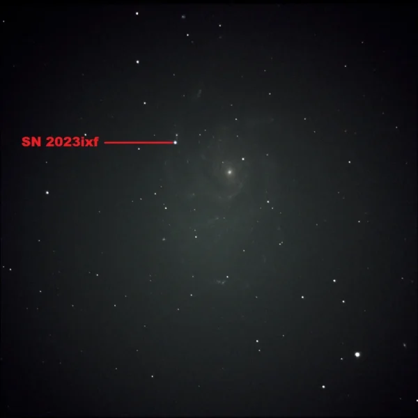 The Galaxy M101 and the supernova SN 2023ixf captured with my C8 SCT (2023-05-24). 20x10 seconds exposure time