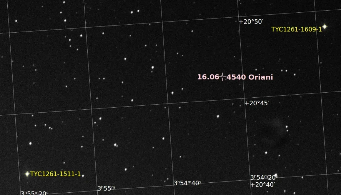 The asteroid (4540) Oriani imaged with the BGO Robotic Telescope (2023-12-01) - annotated