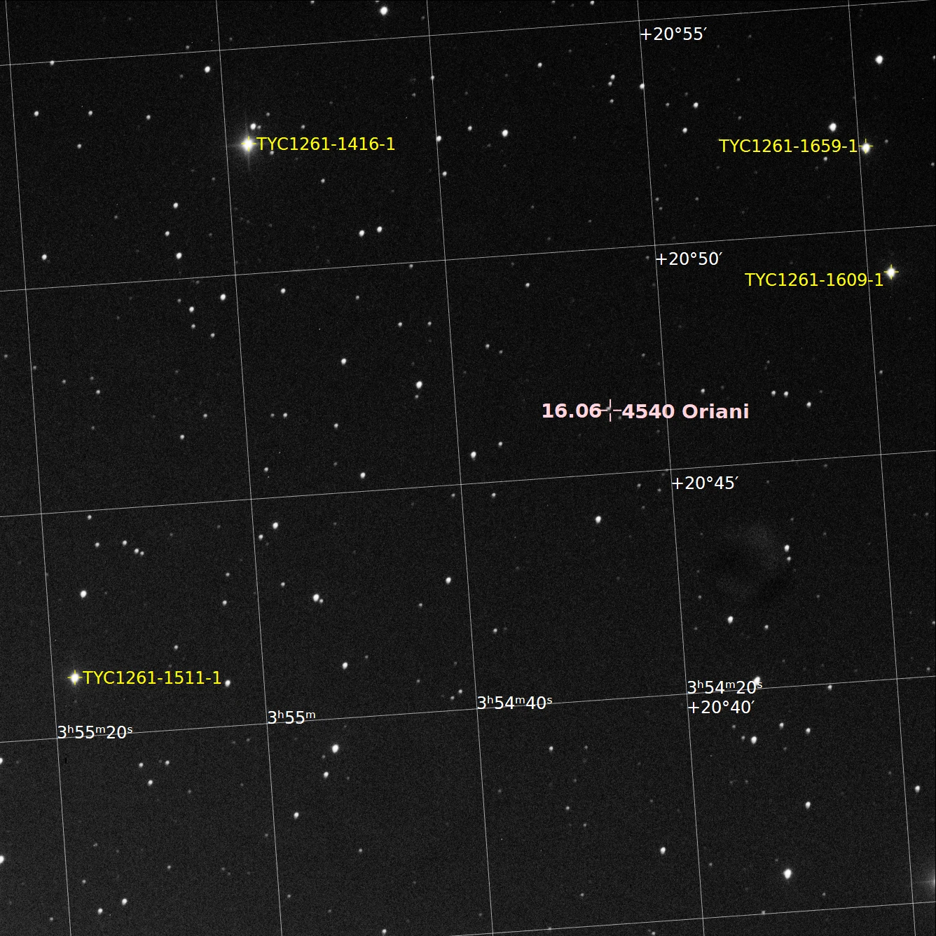 The asteroid (4540) Oriani imaged with the BGO Robotic Telescope (2023-12-01) - annotated