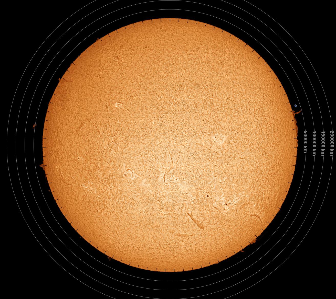 Sun H-Alpha with labels (2024-09-30 18:47 UT)