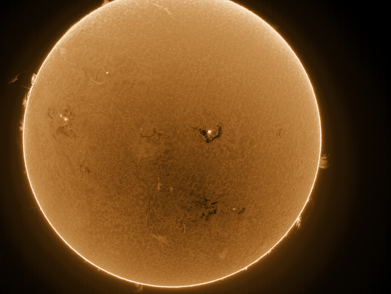 Sun H-Alpha (2024-08-13 17:16 UT) inverted and colorized with imPPG