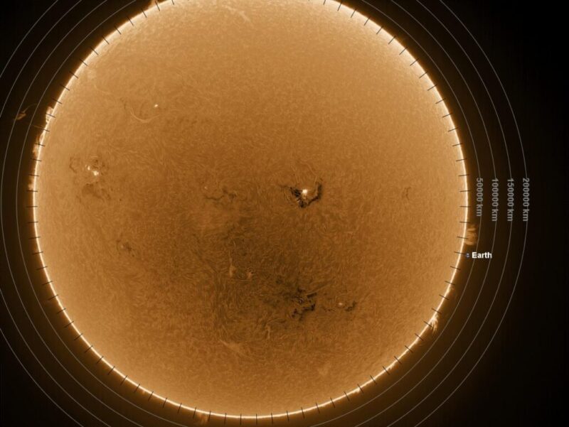 Sun H-Alpha (2024-08-13 17:16 UT) with labels